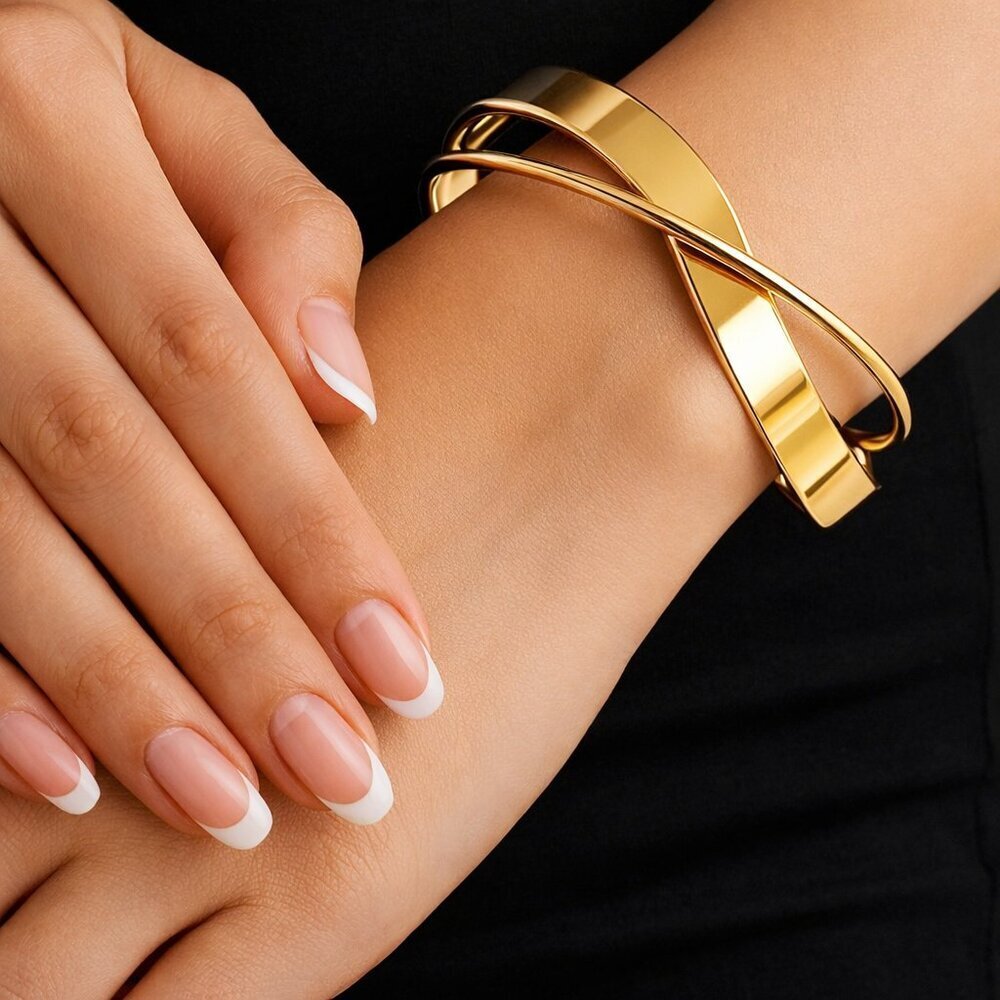 18K Gold Plated Stainless Steel Bangle Non Tarnish Waterproof Overlap Cuff